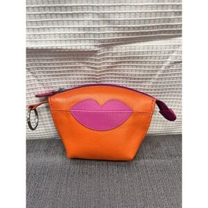 ILI New York Orange and Pink Lips Genuine Leather Cosmetic Coin Bag w/ Key Chain